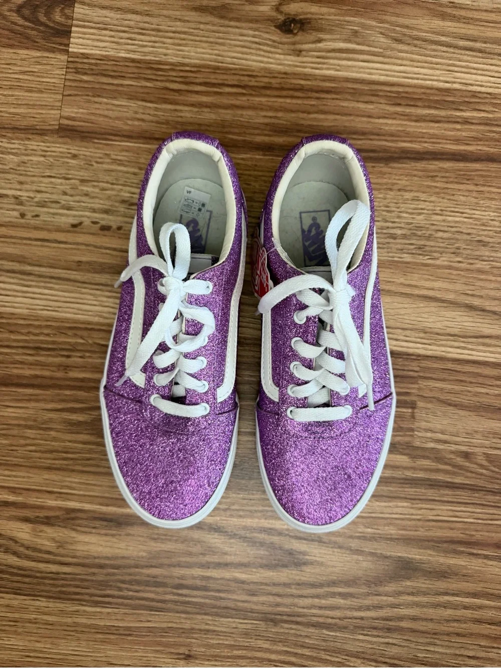 Girls Vans Glitter Old Skool Sneakers in Sparkling Purple and White